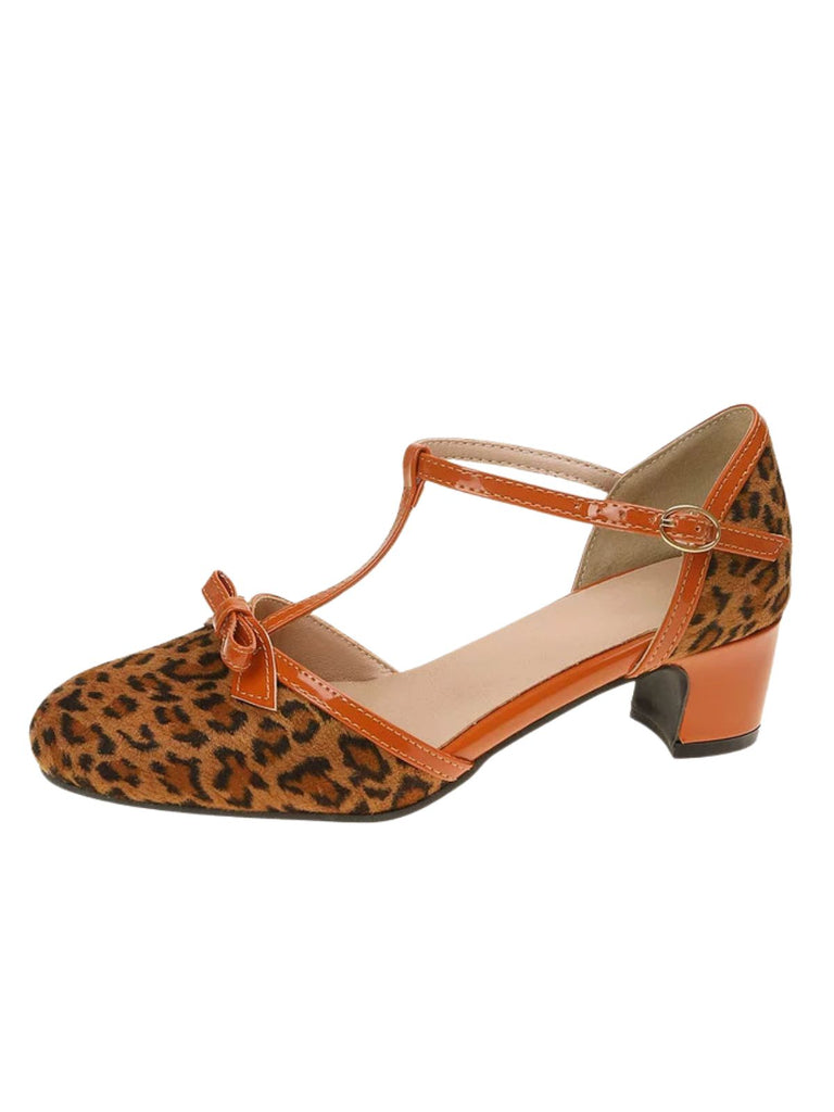Escarpins vintage à bride en T, nœud et talons carrés - 8