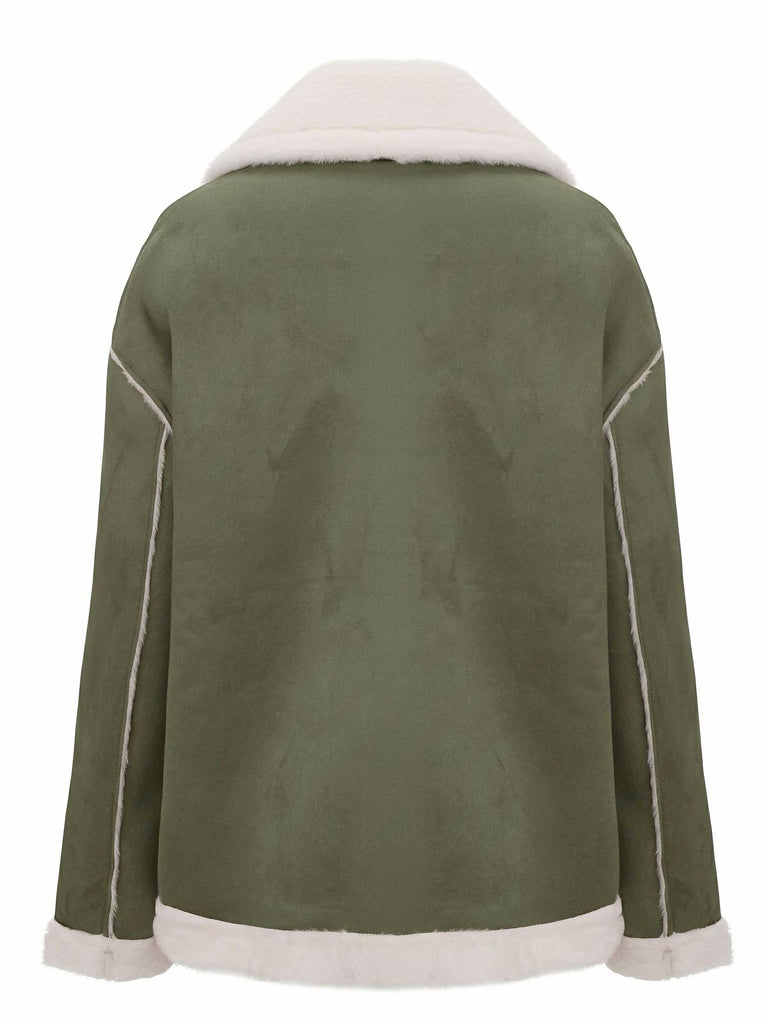 Veste à revers en peluche avec poches et boucle années 1940