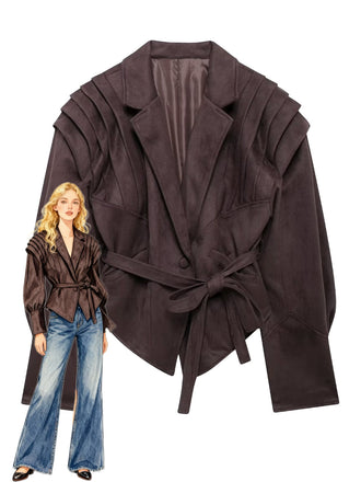 Veste à boutons unis en col en V et lacets années 1980