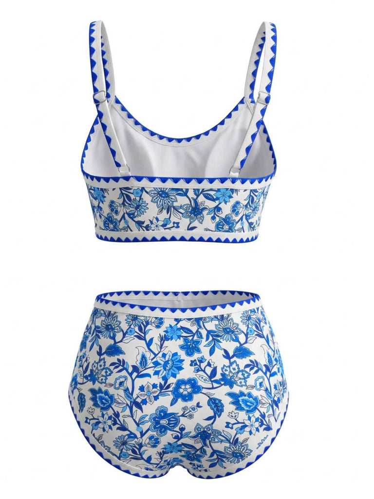 Col Rond Floral Taille Haute Ensemble Bikini Années 1950 3