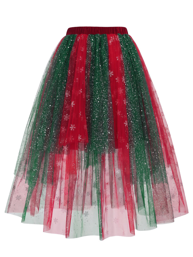 [Prévente] Jupe de Noël asymétrique en tulle scintillant à flocons Années 1950 - 4