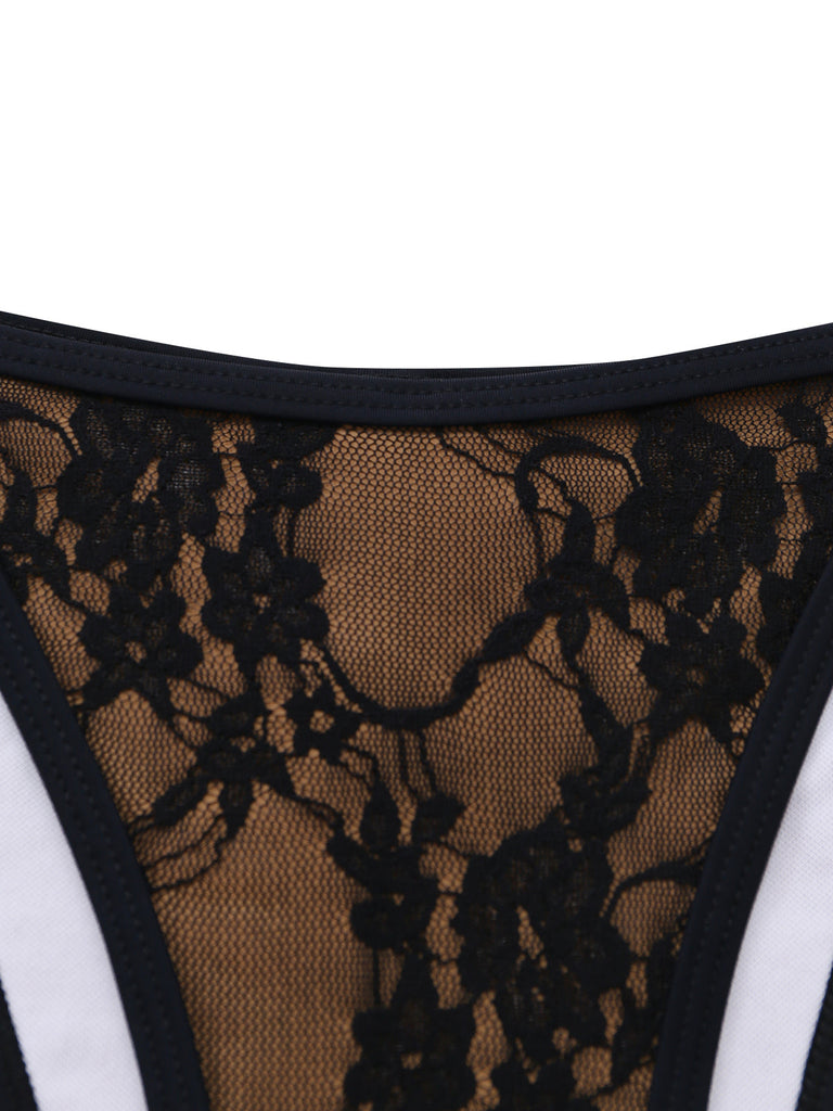 Noir Halter Floral Dentelle Ensemble Bikini Années 1970 6