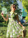Robe rose peinte à l'huile verte des années 1960