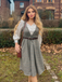 2PCS robe à carreaux et chemisier en satin années 40