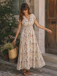 Robe Maxi Manches Courtes Fleurs Blanche Années 1940