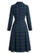 Manteau Vert à Carreaux, Boutonnage Simple et Manches Longues Années 1940 - 2