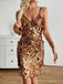 Mini Robe de Fête Moulante Dorée à Paillettes et Fines Bretelles Années 1960 - 3