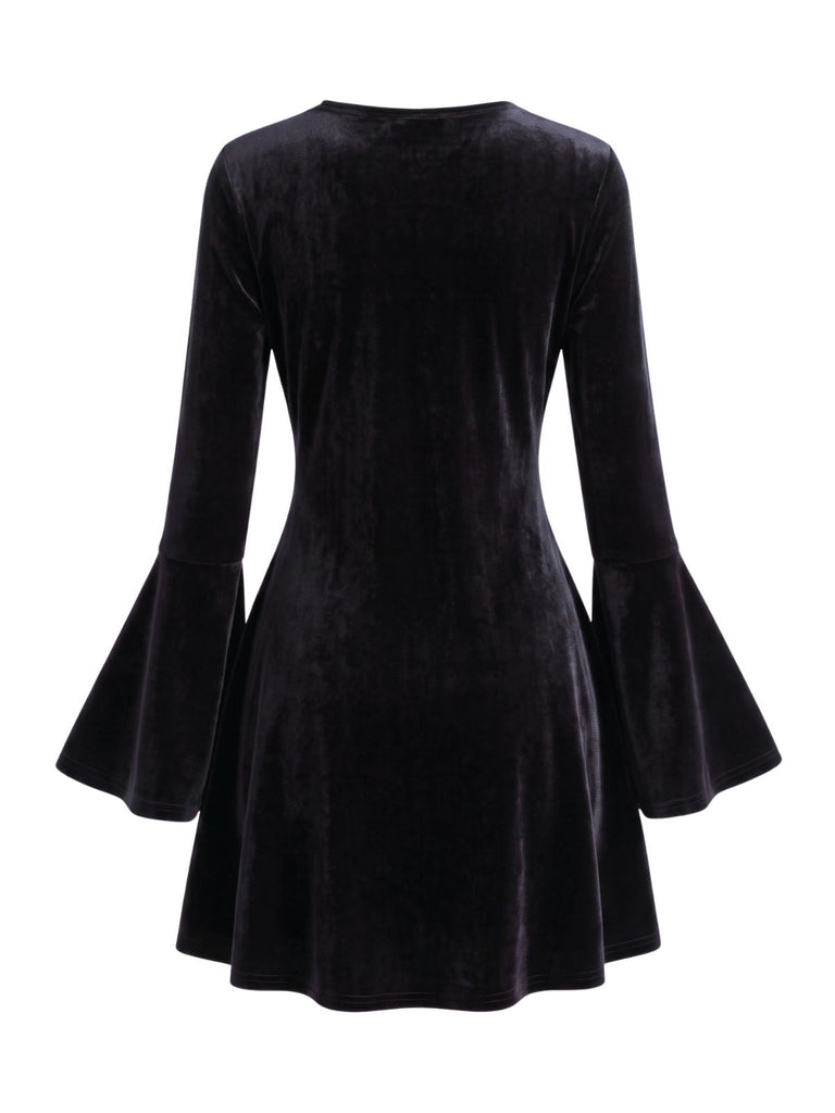Mini Robe en Velours à Col V Perlé et Manches Évasées Années 1930 - 6