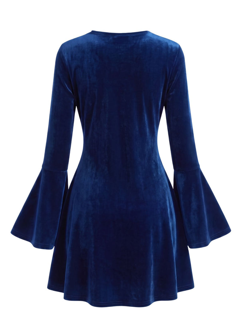 Mini Robe en Velours à Col V Perlé et Manches Évasées Années 1930 - 9