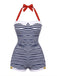 Maillot de bain une pièce rayé à pois et à nœud papillon années 1950