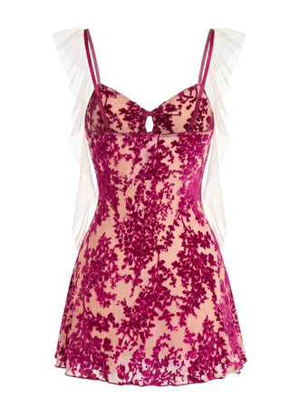 Nuisette à Bretelles en Velours Jacquard et Volants en Tulle Années 1950 - 2