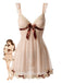 Nuisette babydoll beige transparente en tulle à nœud, col V profond, dentelle et rembourrage Années 1950 - 1