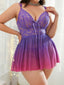[Grande Taille] Nuisette babydoll violette en tulle dégradé à dentelle et nœud Années 1940