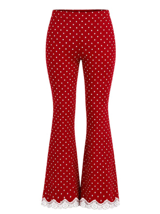 [Prévente] Pantalon détente rouge évasé à pois et bordure en dentelle Années 1960 - 2