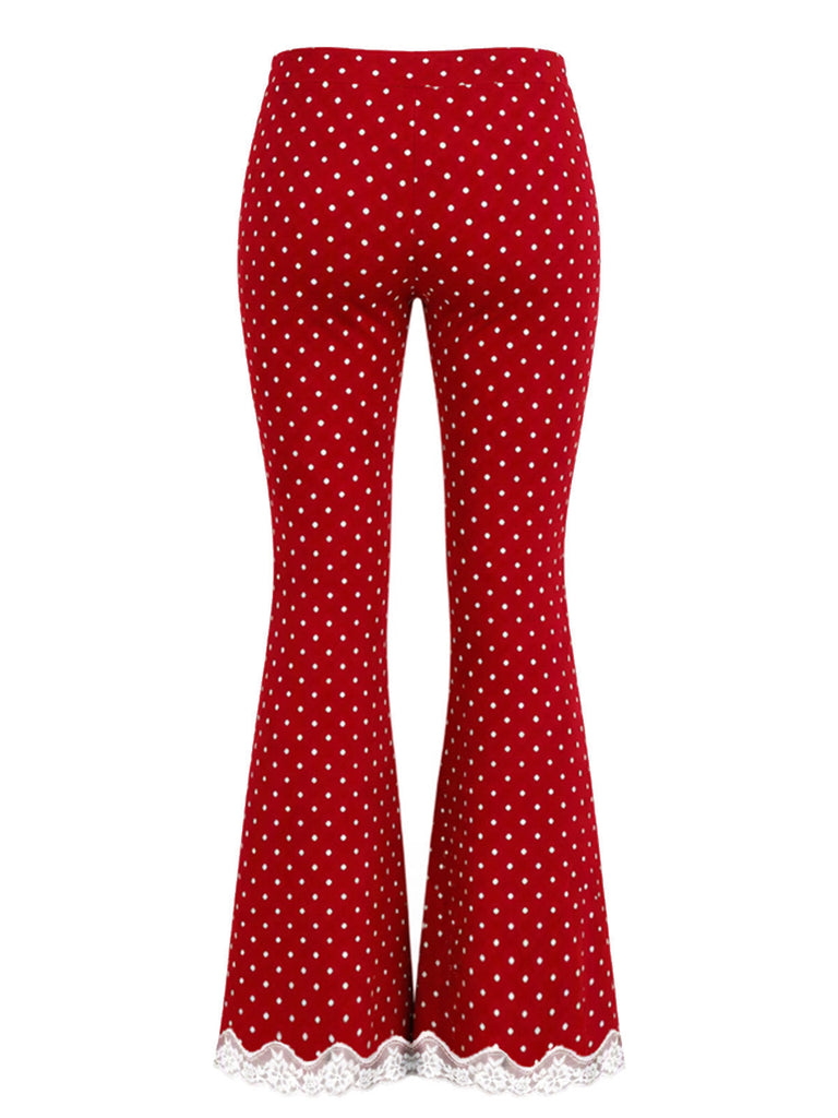 [Prévente] Pantalon détente rouge évasé à pois et bordure en dentelle Années 1960 - 3