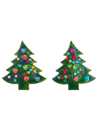 Puces d’oreilles vintage sapins de Noël verts en strass - 1