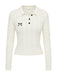 Pull Polo Blanc en Maille Torsadée à Nœuds Brodés Années 1950 - 1