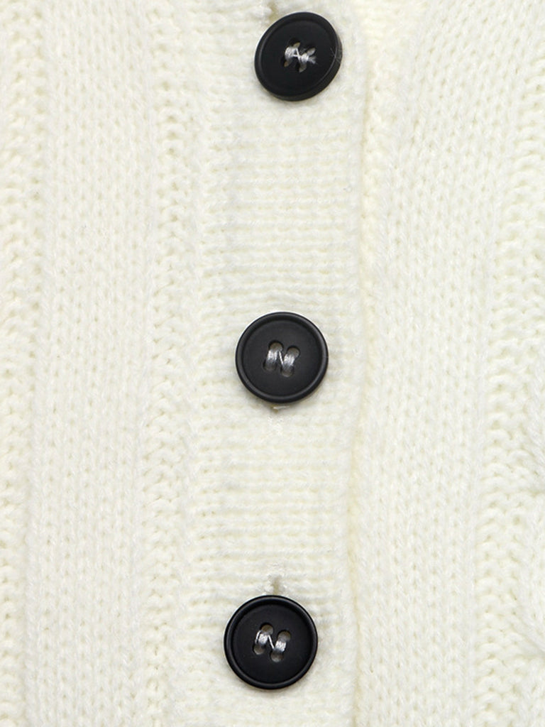 Pull Polo Blanc en Maille Torsadée à Nœuds Brodés Années 1950 - 6