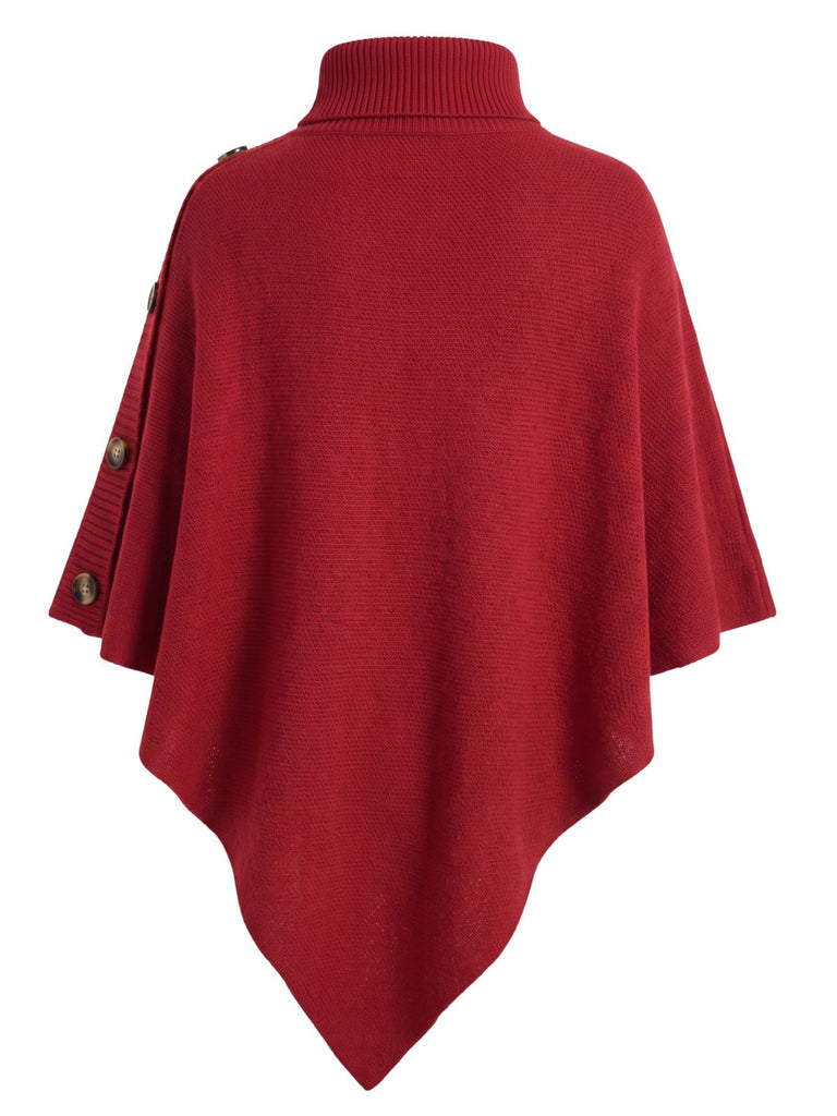 Pull Poncho Uni en Maille à Col Roulé Années 1950 - 2