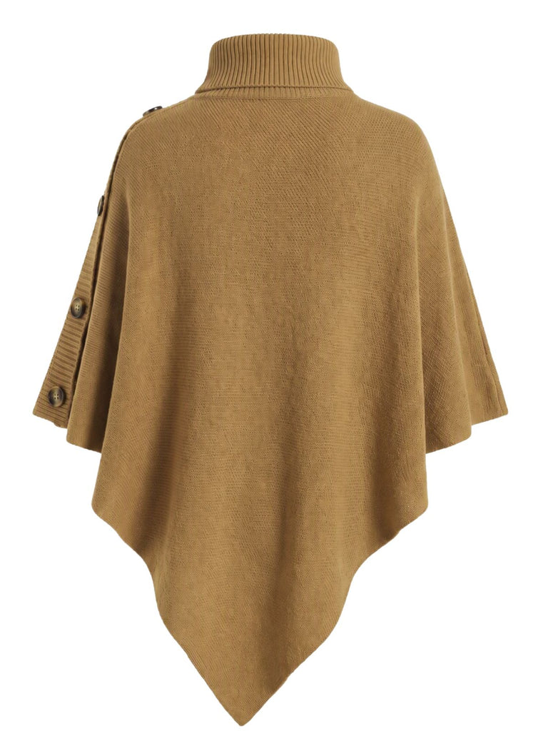 Pull Poncho Uni en Maille à Col Roulé Années 1950 - 7