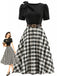 [Prévente] Robe à Carreaux, Nœud et Découpe avec Manches Bouffantes Années 1950 - 1