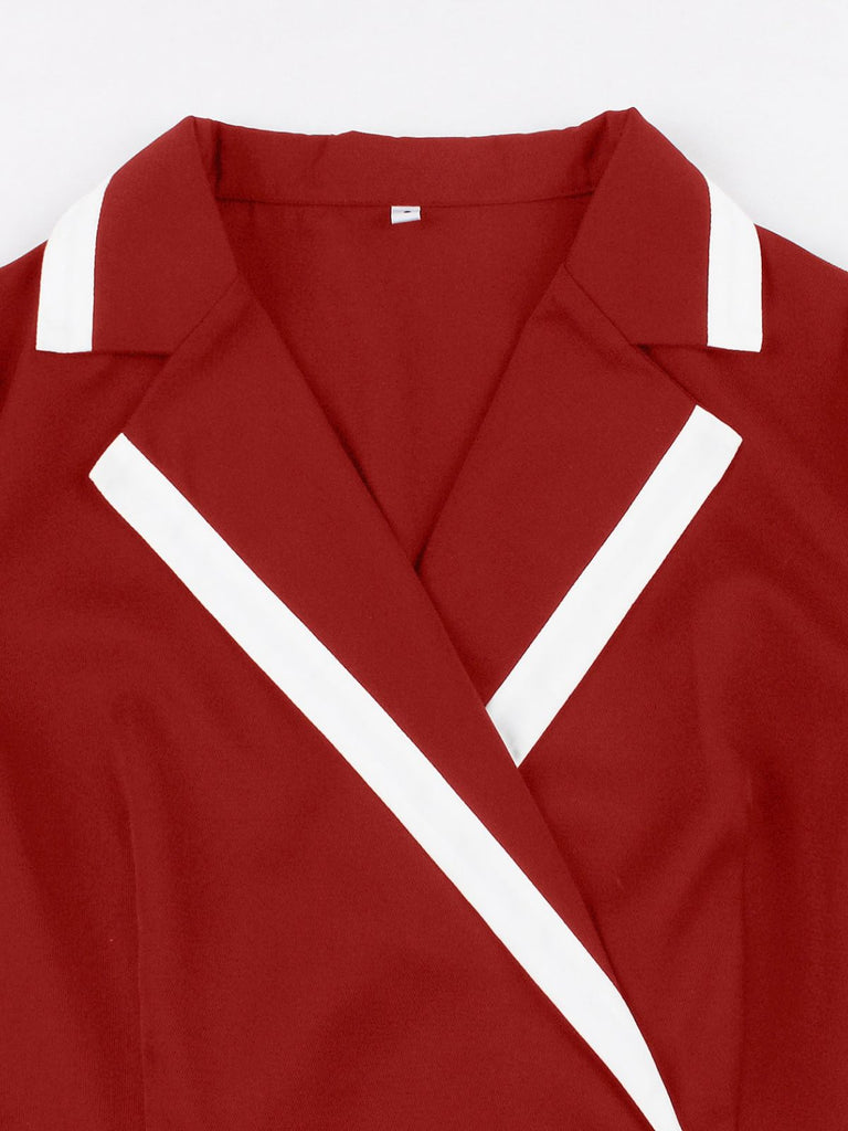 Robe à Col V Fendu, Passepoil Contrasté et Poches Années 1950 - 3