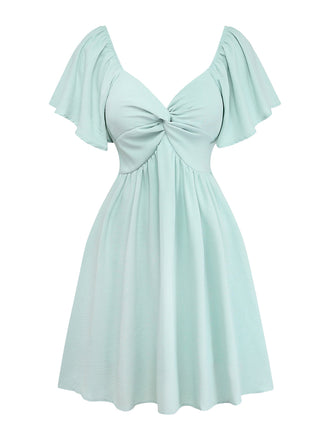 Robe à Décolleté Plongeant, Manches à Volants et Taille Haute Années 1970 - 2