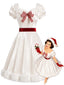 [Prévente] Robe Blanche de Noël à Encolure Cœur Bordure en Fourrure et Ceinture à Nœud Années 1950