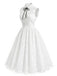 [Prévente] Robe Blanche Sans Manches en Satin à Revers et Fleurs Brodées Années 1950 - 3