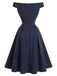 [Prévente] Robe bleu marine à fines rayures, épaules dénudées et boutons Années 1950 - 3