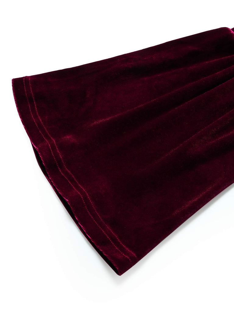 [Prévente] Robe bordeaux en velours à manches évasées Années 1950 - 7
