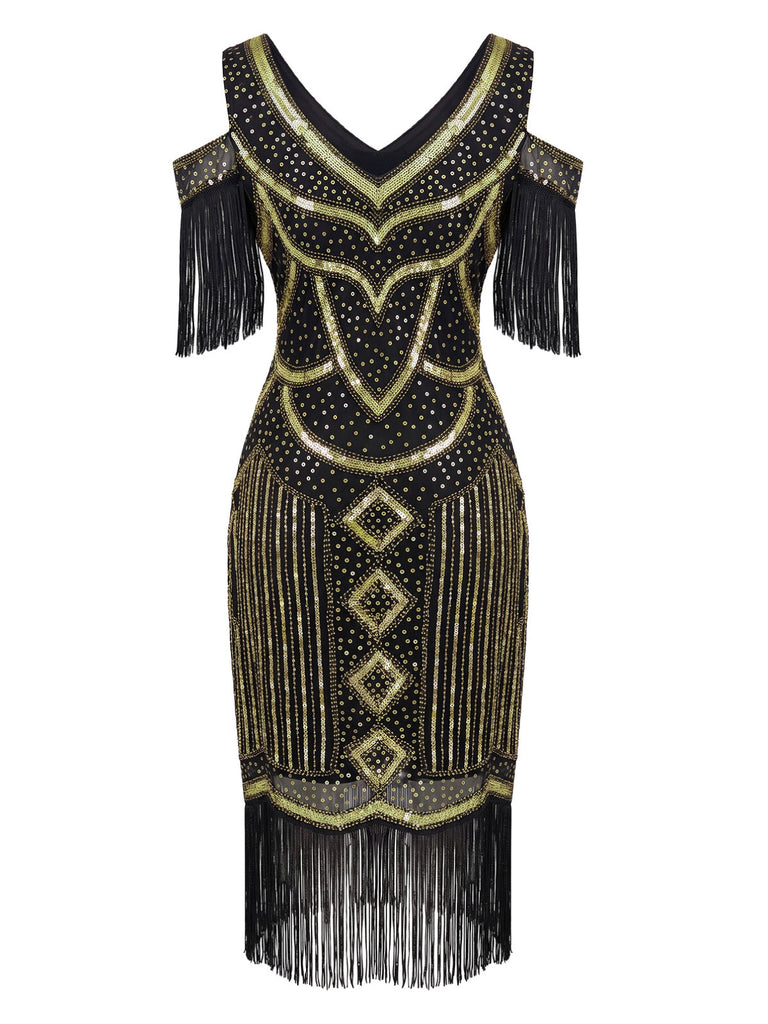 Robe Charleston à épaules dénudées, sequins et franges Années 1920 - 3