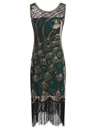Robe Charleston Art déco à sequins et franges Années 1920 - 2
