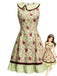 [Prévente] Robe Chartreuse à Carreaux et Cerises Rouges avec Ourlet Plissé Années 1960 - 1
