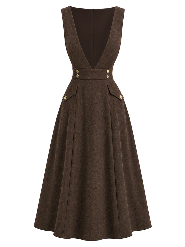 [Prévente] Robe Chasuble Marron à Boutons Décoratifs et Poches Années 1970 - 2