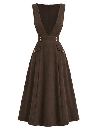 [Prévente] Robe Chasuble Marron à Boutons Décoratifs et Poches Années 1970 - 2