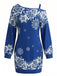 Robe courte de Noël à imprimé flocons et épaule asymétrique Années 1960 - 5