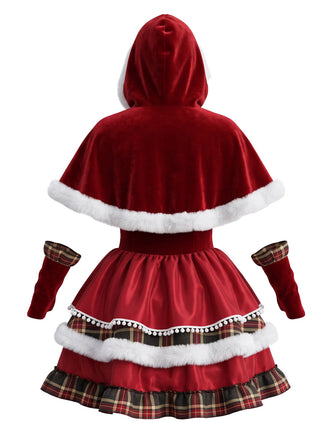 Robe de Noël à étages en velours à carreaux et cape à capuche Années 1950 - 2