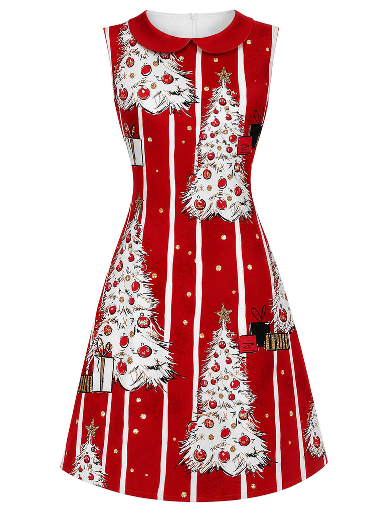 [Prévente] Robe de Noël Rouge Foncé Rayée à Col Claudine Années 1960 - 3