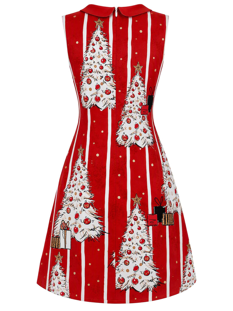 [Prévente] Robe de Noël Rouge Foncé Rayée à Col Claudine Années 1960 - 4
