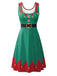 Robe de Noël Verte et Rouge Sans Manches à Imprimé Festif Années 1950 - 2