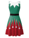 Robe de Noël Verte et Rouge Sans Manches à Imprimé Festif Années 1950 - 5