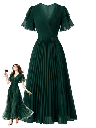 Robe de Soirée Longue Plissée à Manches à Volants Étagés Années 1970 - 1
