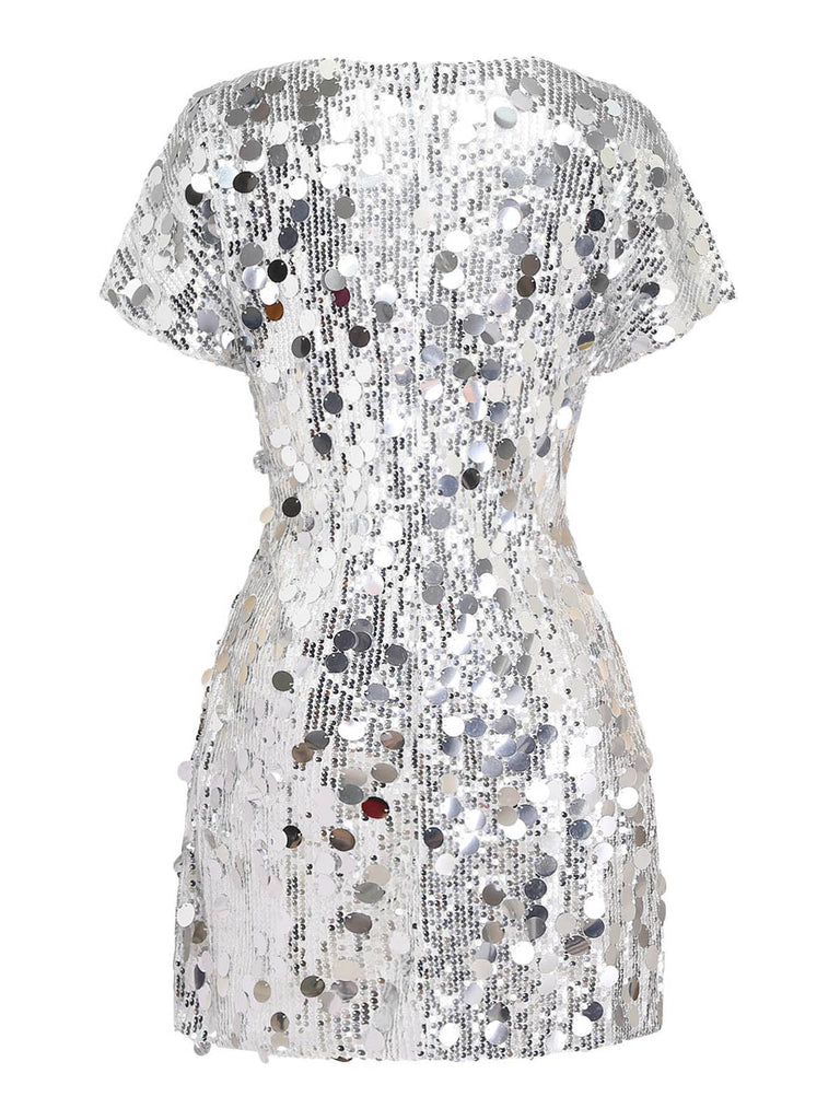 Robe disco scintillante à sequins et col rond Années 1960 - 2