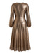 [Grande Taille] Robe Dorée Métallisée à Col V et Manches Lanternes Années 1970 - 3