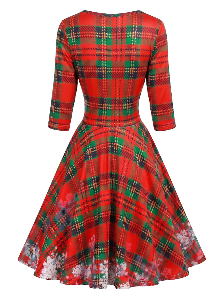 Robe évasée à imprimé de Noël et manches mi-longues Années 1950 - 5