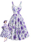 [Prévente] Robe lavande évasée bretelles motif floral délicat années 1950