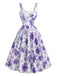 [Prévente] Robe Évasée Lavande à Bretelles et Petites Fleurs Années 1950 - 2
