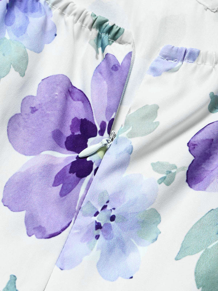 [Prévente] Robe Évasée Lavande à Bretelles et Petites Fleurs Années 1950 - 6