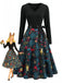 Robe Évasée Multicolore à Imprimé de Noël et Encolure Festonnée Années 1950 - 1